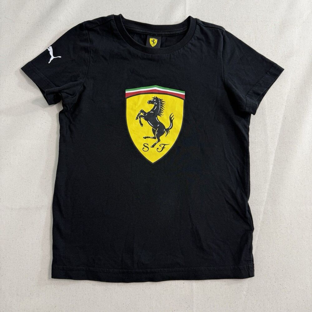 Puma Scuderia Ferrari Kids T-Shirt Size 6 Black Logo Graphic Tee
